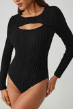 Ribbed Cutout Round Neck Bodysuit - felvior