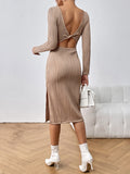 Honey Long Sleeve Slit Midi Dress - felvior