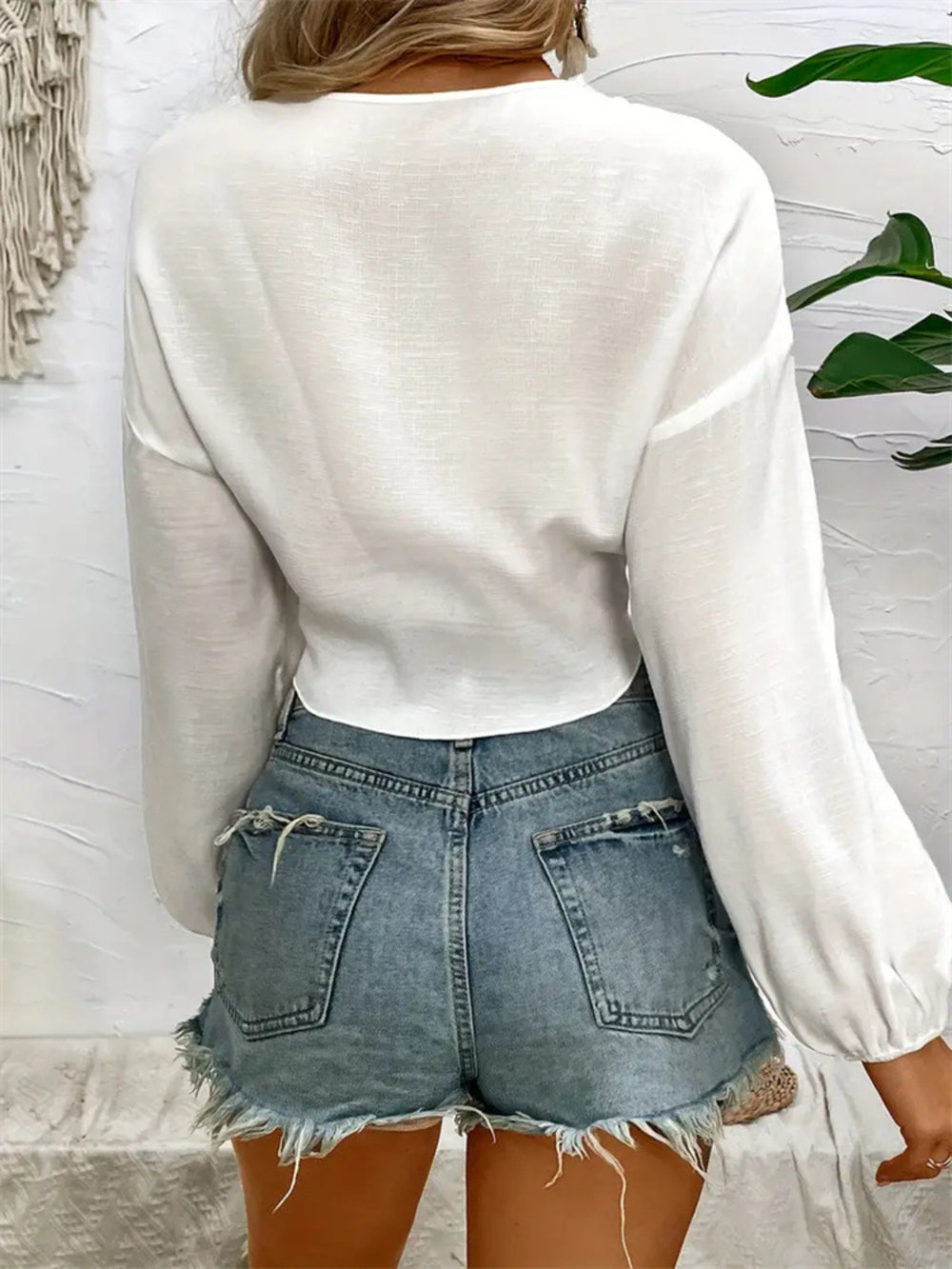 Tied V-Neck Cropped Cover-Up