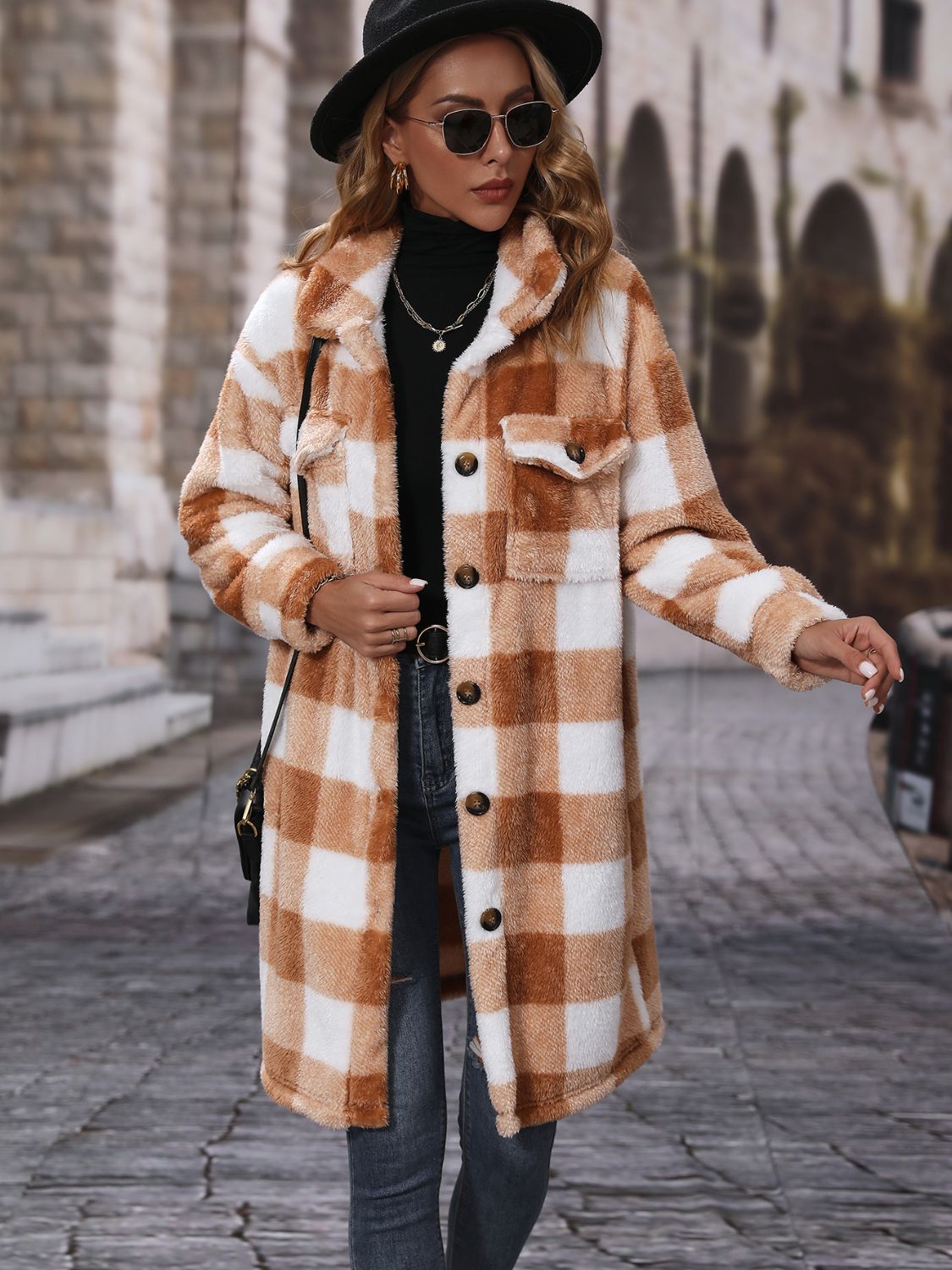 Plaid Collared Neck Button Down Coat - felvior