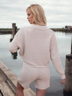 Johnny Collar Long Sleeve Top and Shorts Sweater Set