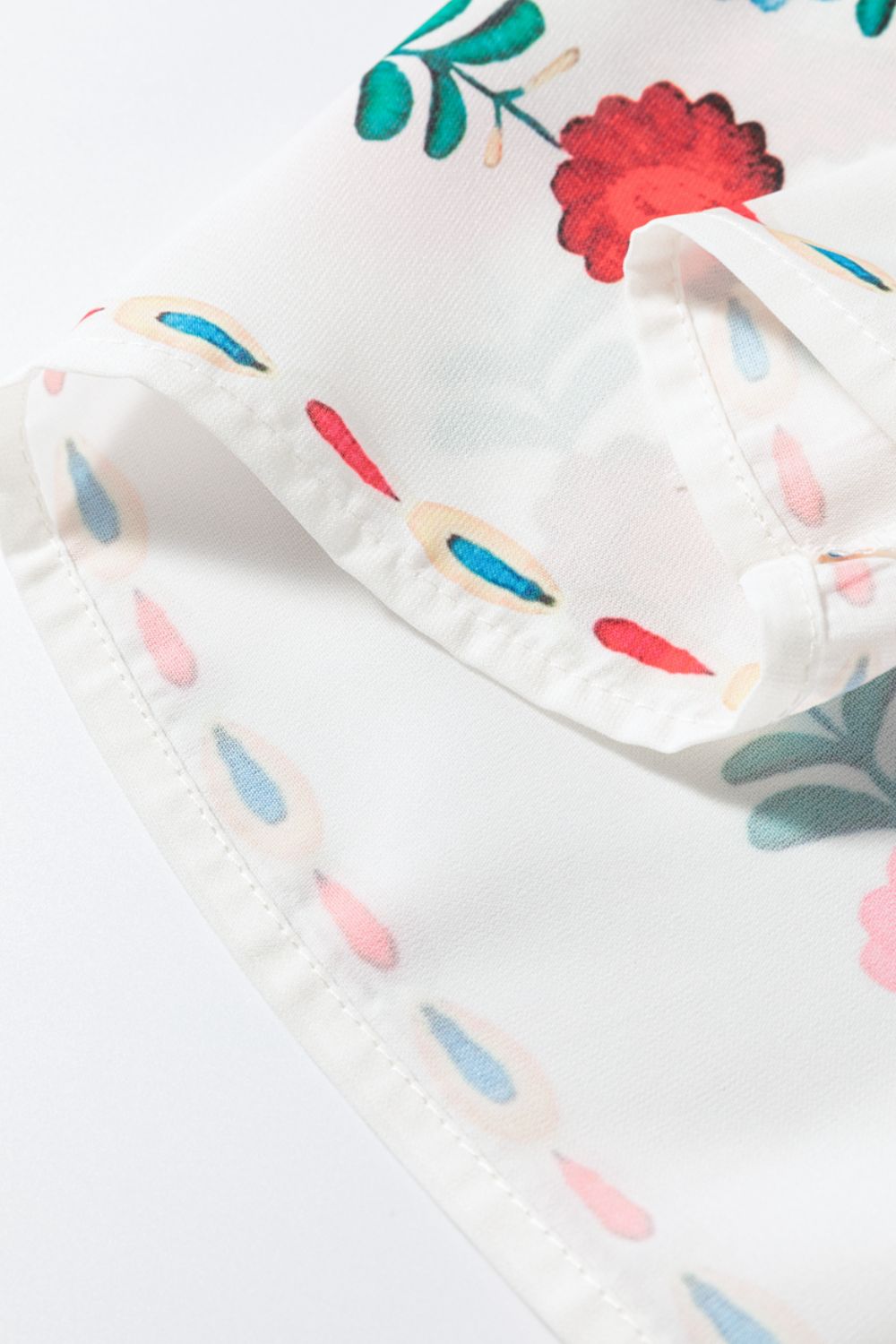Floral Print Round Neck Ruffle Trim Blouse - felvior
