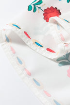 Floral Print Round Neck Ruffle Trim Blouse