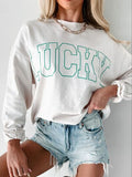 LUCKY Graphic Round Neck Long Sleeve Sweatshirt - felvior