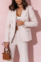 Full Size Lapel Collar Long Sleeve Blazer and Pants Set Plus Size