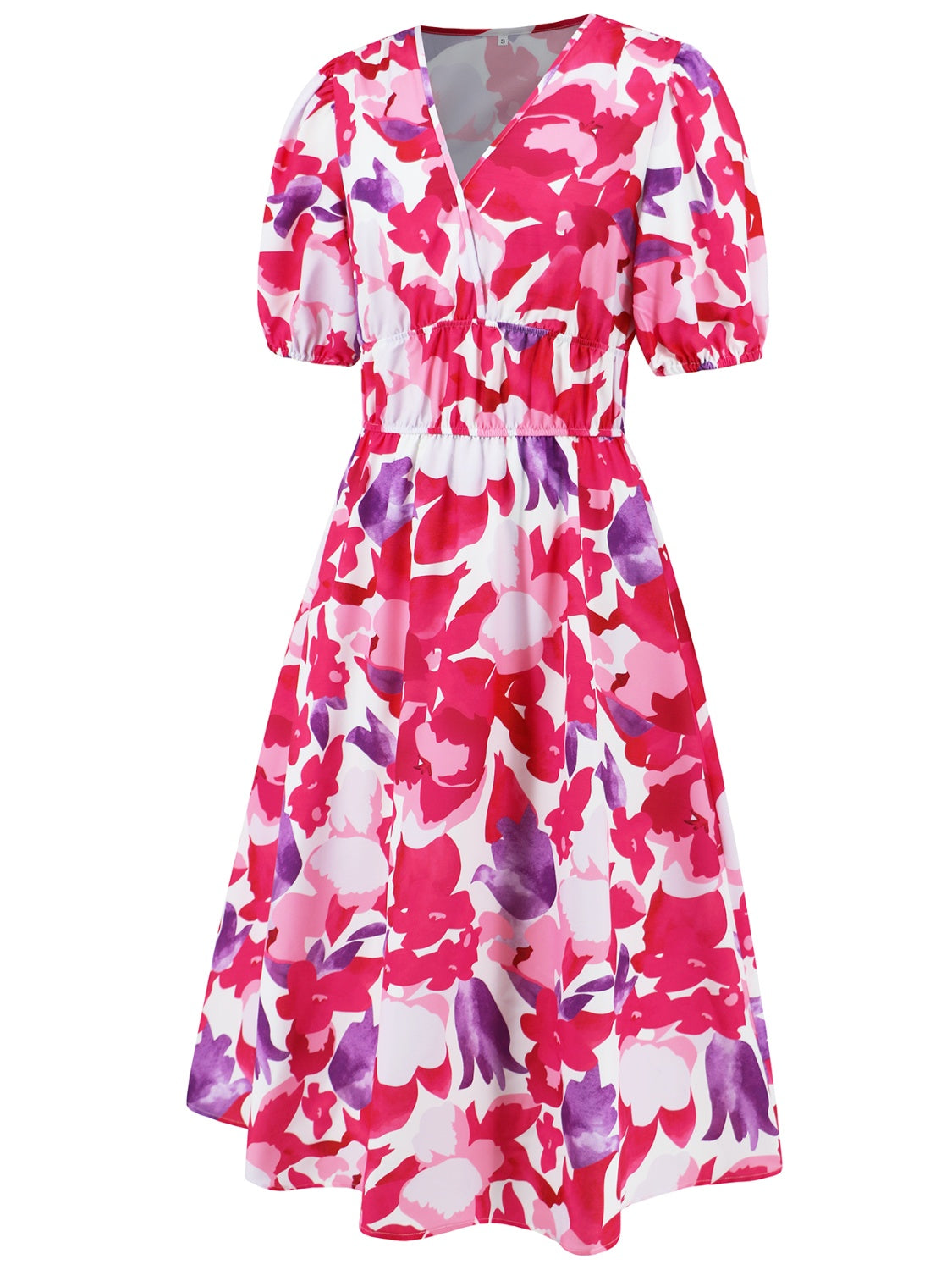 Ruched Printed Surplice Short Sleeve Dress - felvior