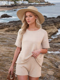 Round Neck Short Sleeve Top and Shorts Sweater Set - felvior