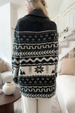 Snowflakes Collared Neck Long Sleeve Cardigan - felvior