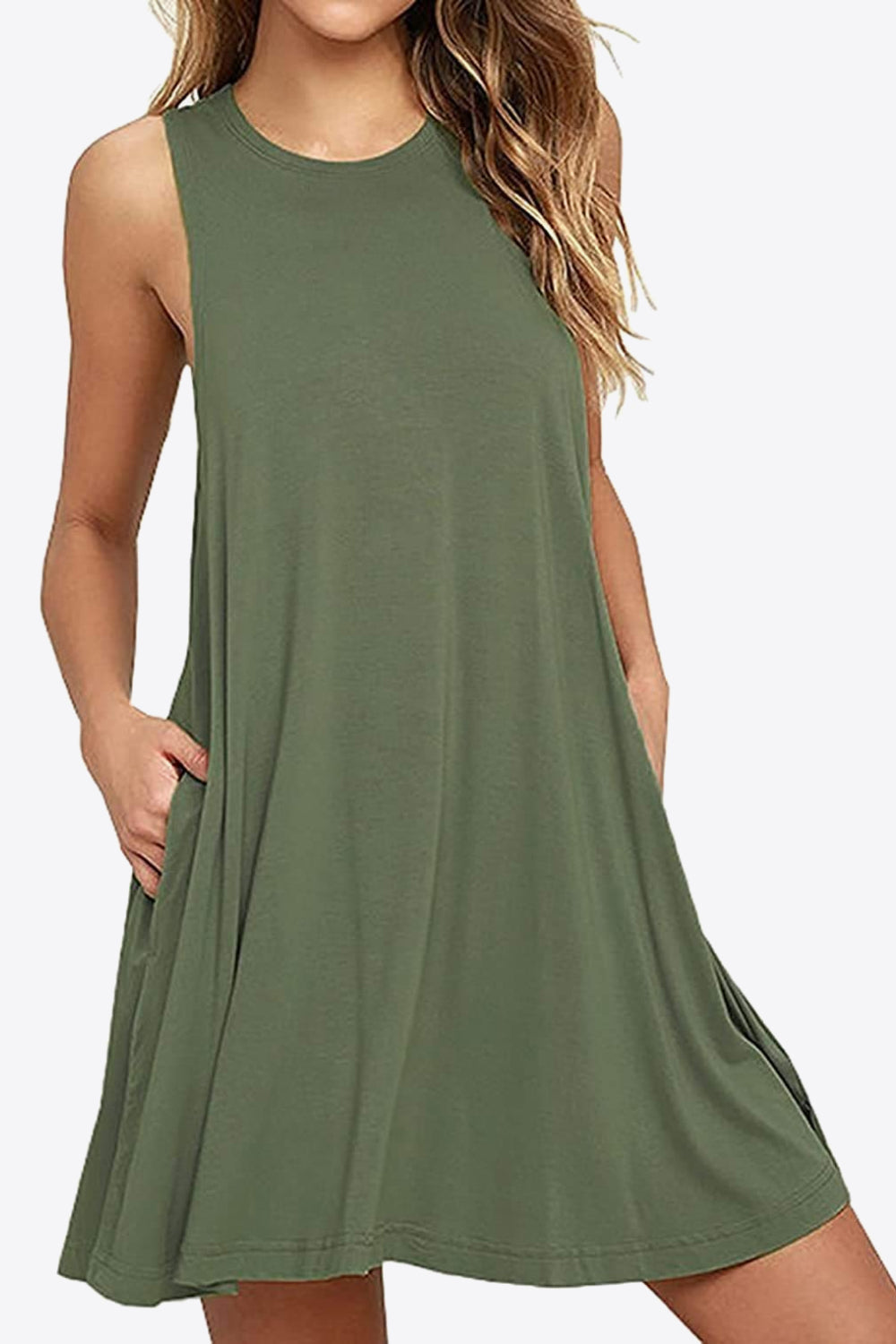 Full Size Round Neck Sleeveless Dress with Pockets - felvior