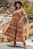 Plus Size Tie Waist Puff Sleeve Dress - felvior