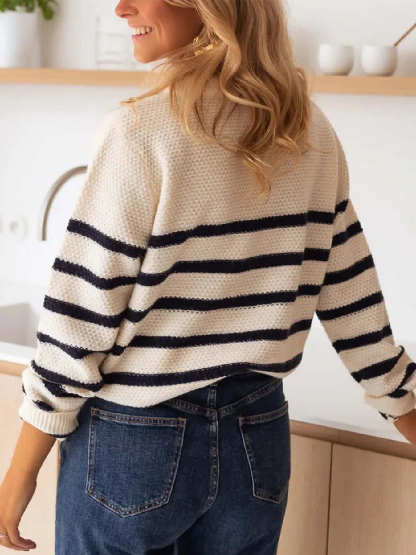 Striped Button-Front Sweater Secondary image