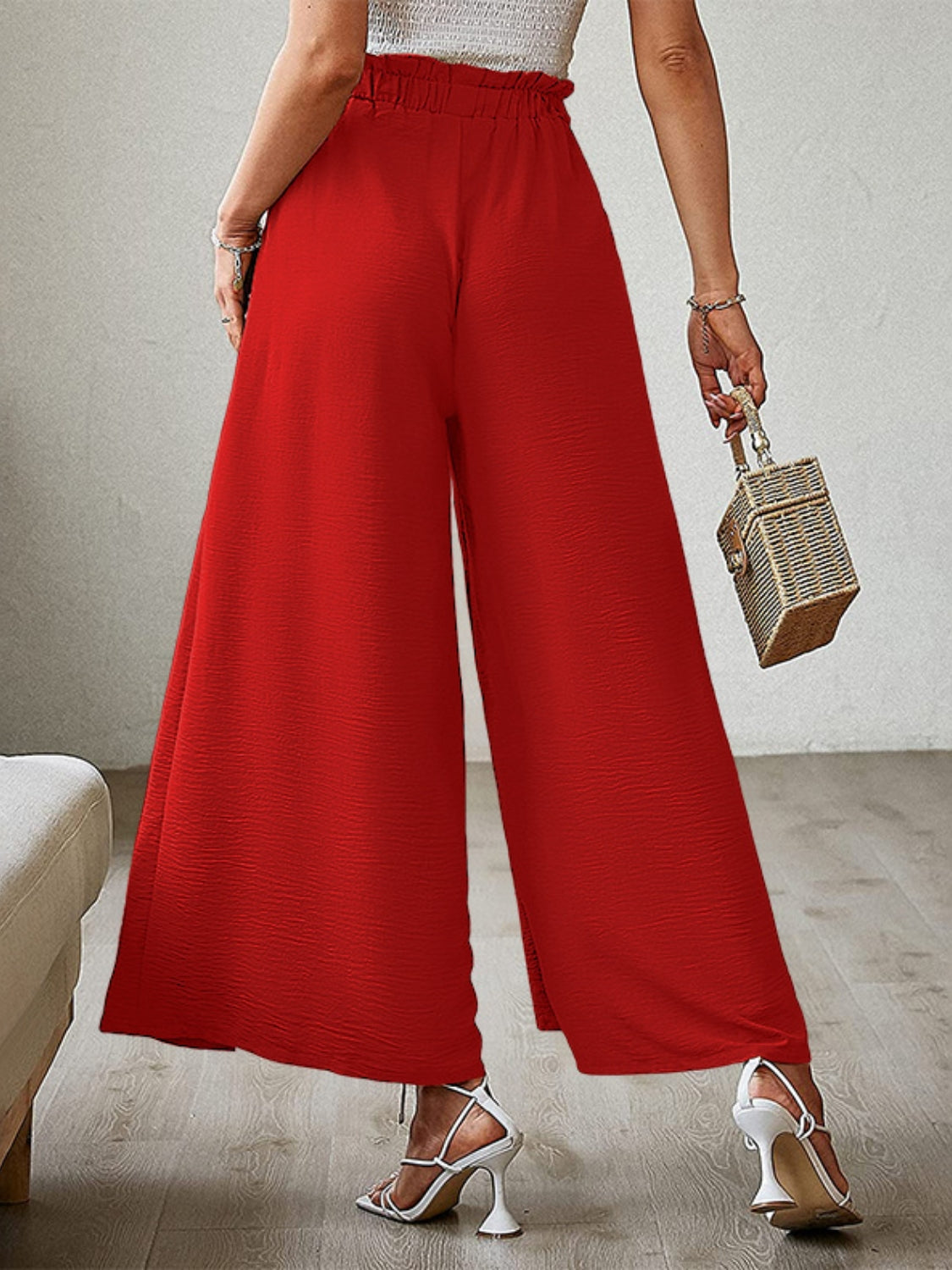 Tied Slit Wide Leg Pants - felvior