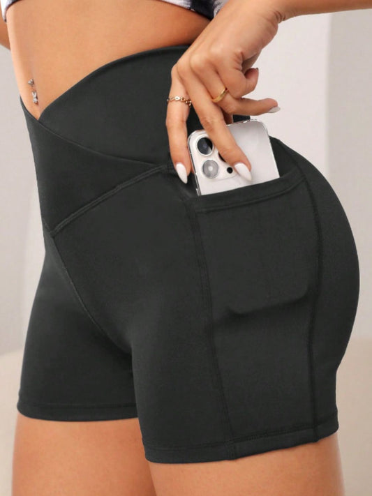 High Waist Active Shorts with Pockets - felvior