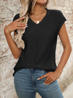 V-Neck Short Sleeve Knit Top