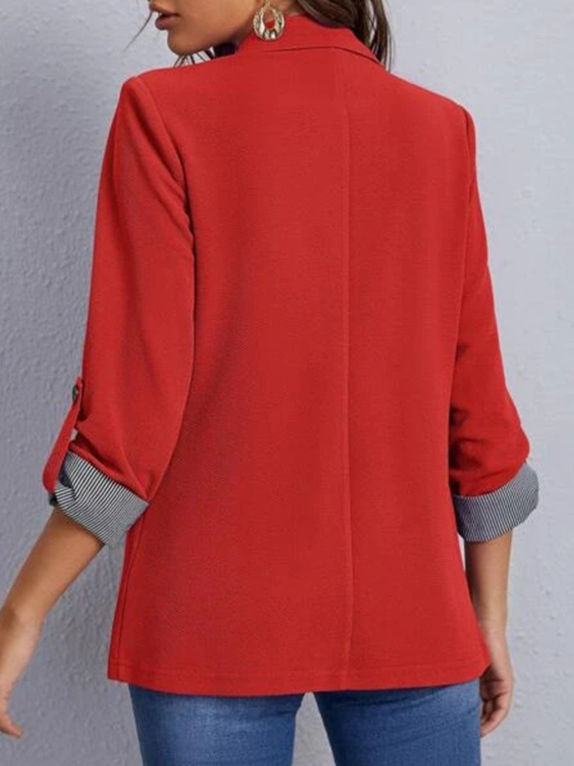 Lapel Collar Roll-Tab Sleeve Blazer - felvior