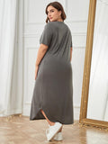 Plus Size Pocketed V-Neck Short Sleeve Lounge Dress - felvior