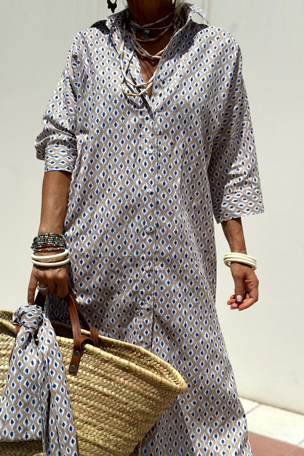 Tied Button Up Three-Quarter Sleeve Dress - felvior
