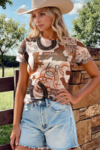 Western Horseshoe Printed Mesh Short Sleeve T Shirt