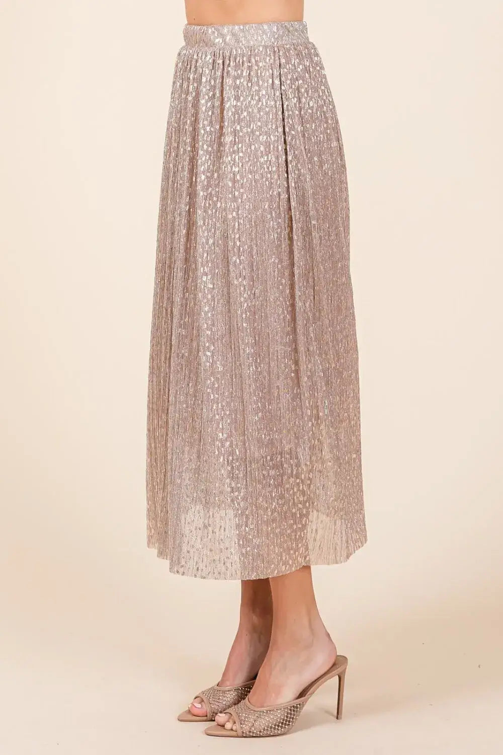 Mittoshop Metallic Glitter Speckle Print Elastic Midi Skirt