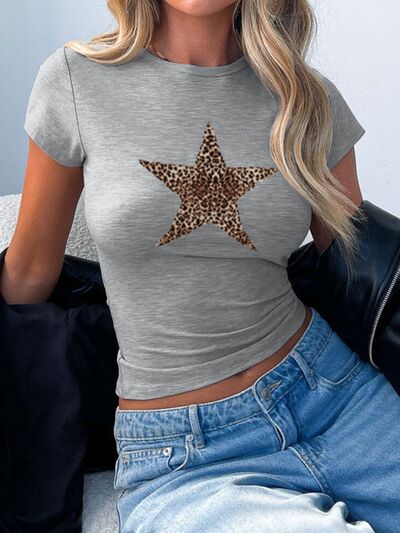 Devine Star Round Neck Short Sleeve T-Shirt - felvior