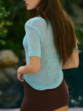 Notched Short Sleeve Knit Top - felvior