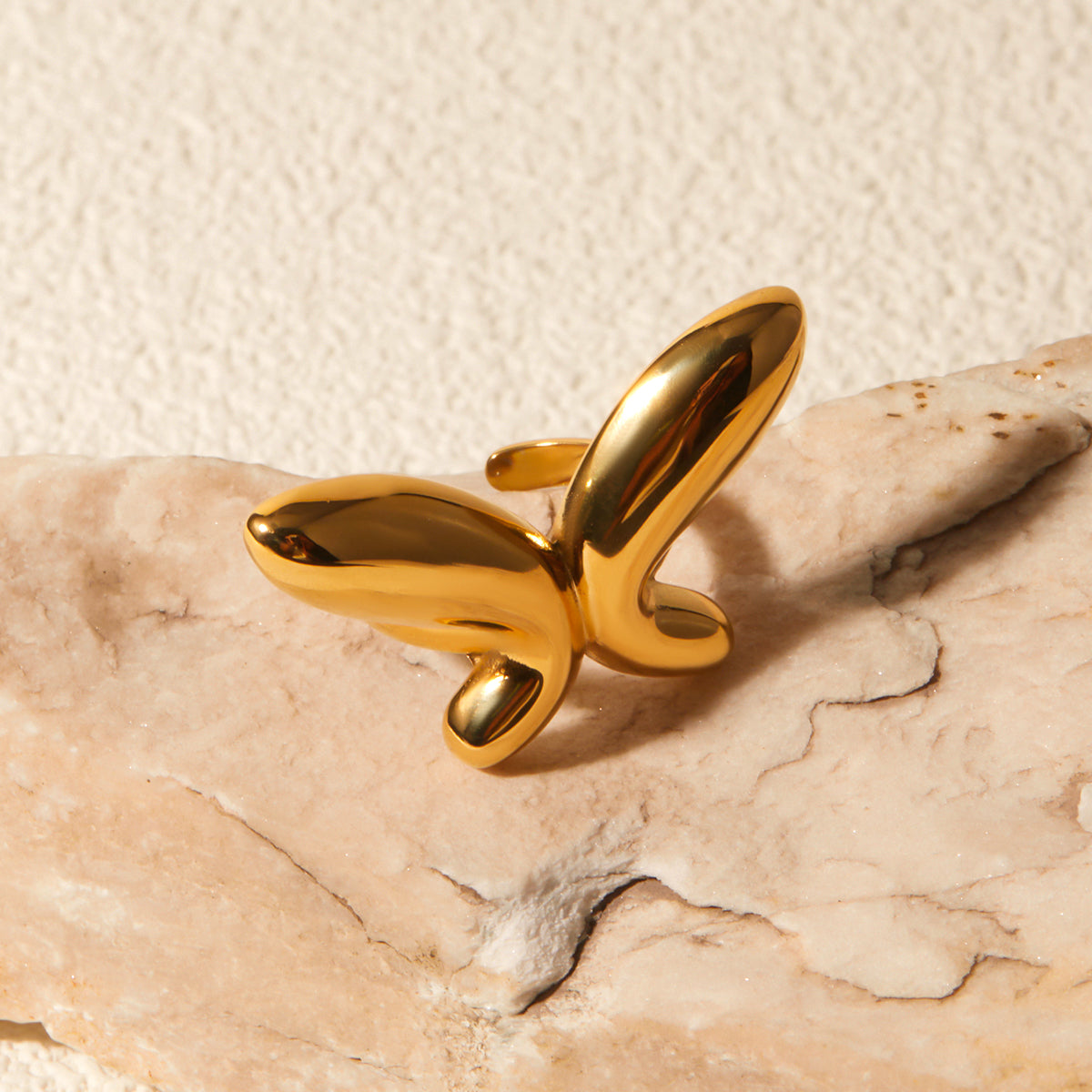 18K Gold-Plated Stainless Steel Butterfly Ring - felvior
