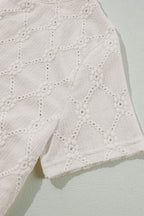 Eyelet Round Neck Short Sleeve Blouse