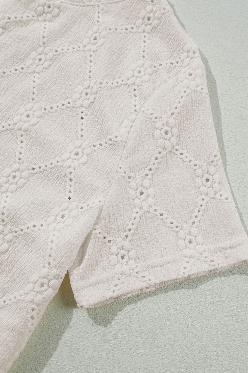 Eyelet Round Neck Short Sleeve Blouse