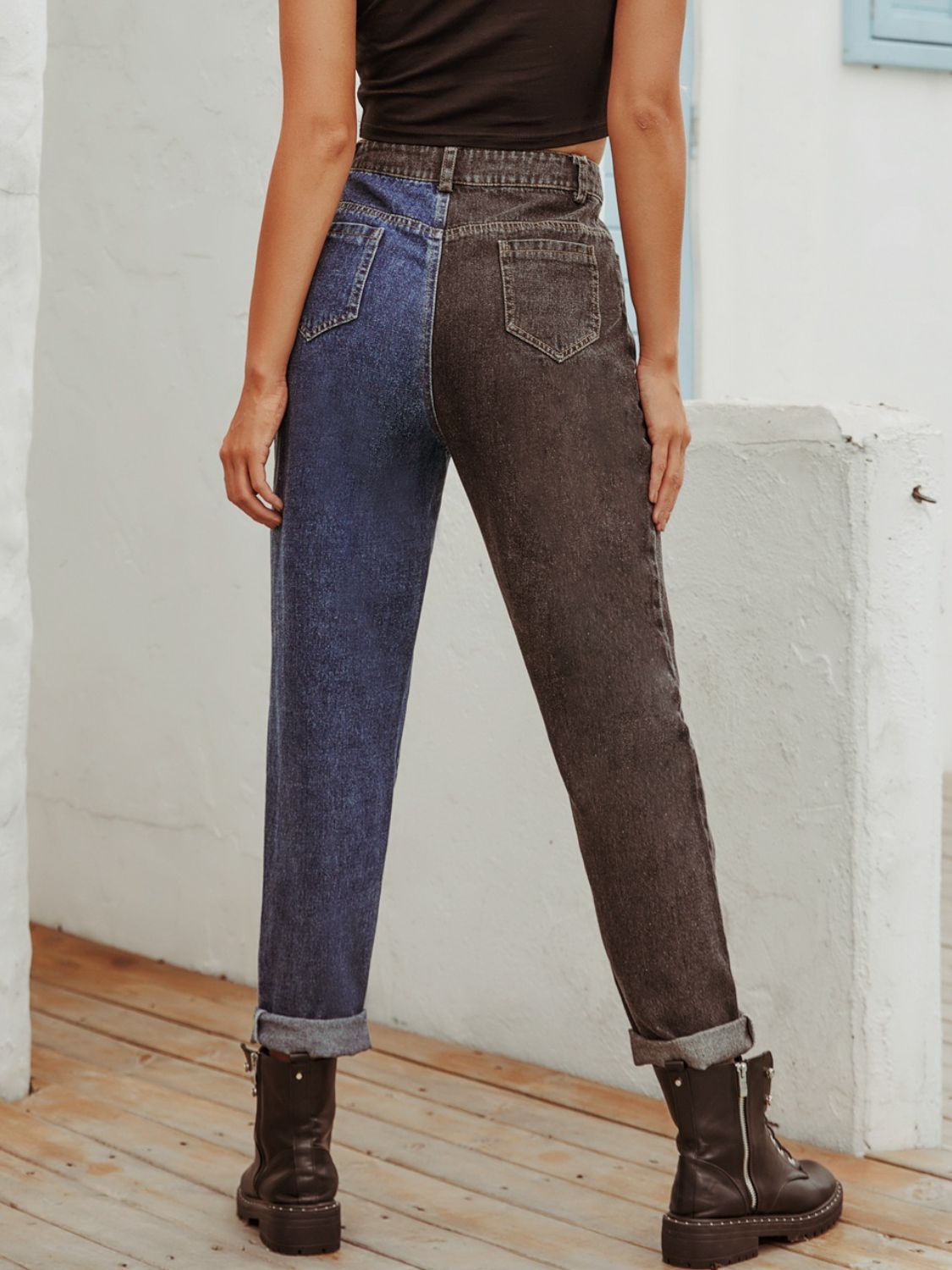 Two Tone Straight Leg Jeans - felvior