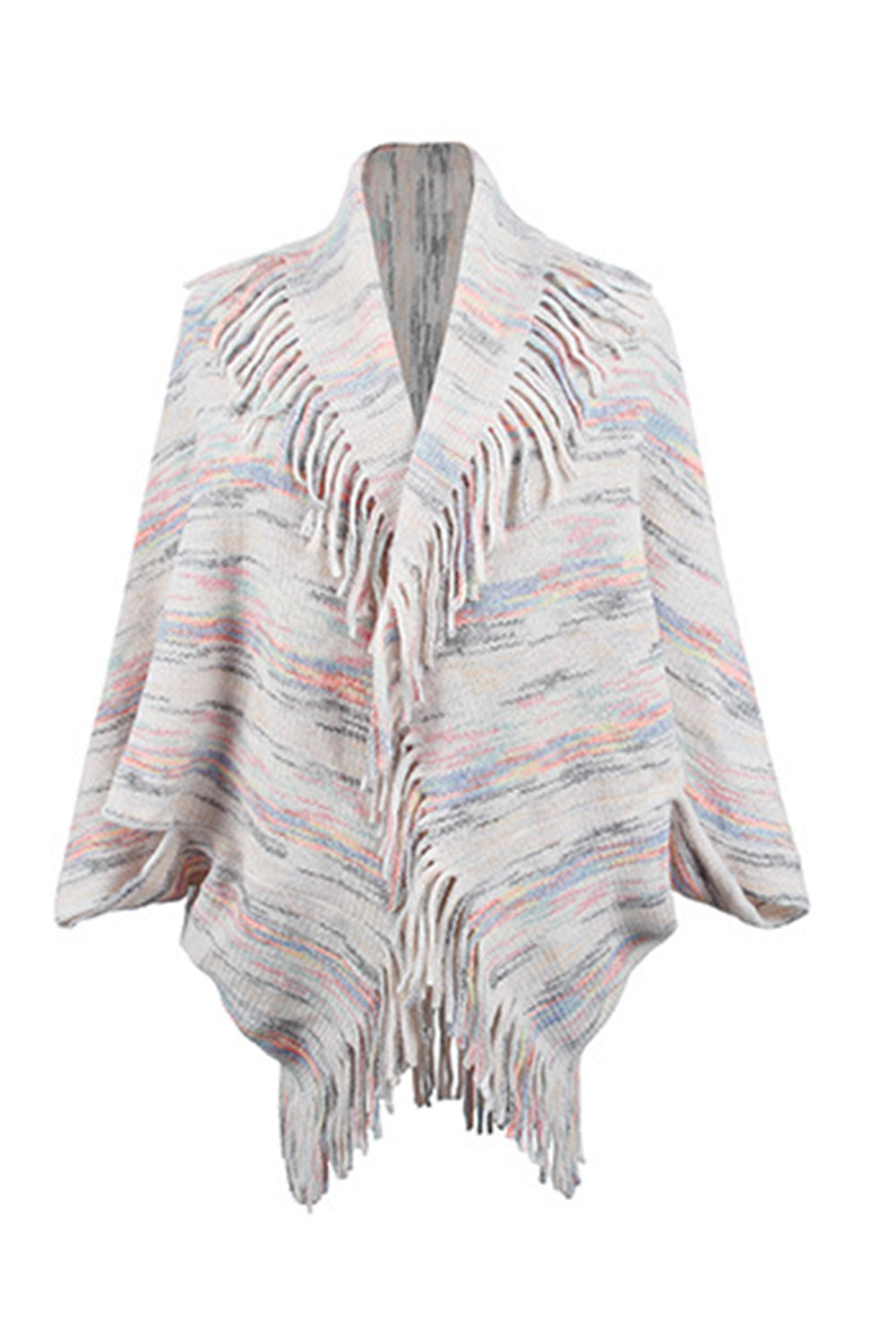Fringe Detail Printed Poncho - felvior