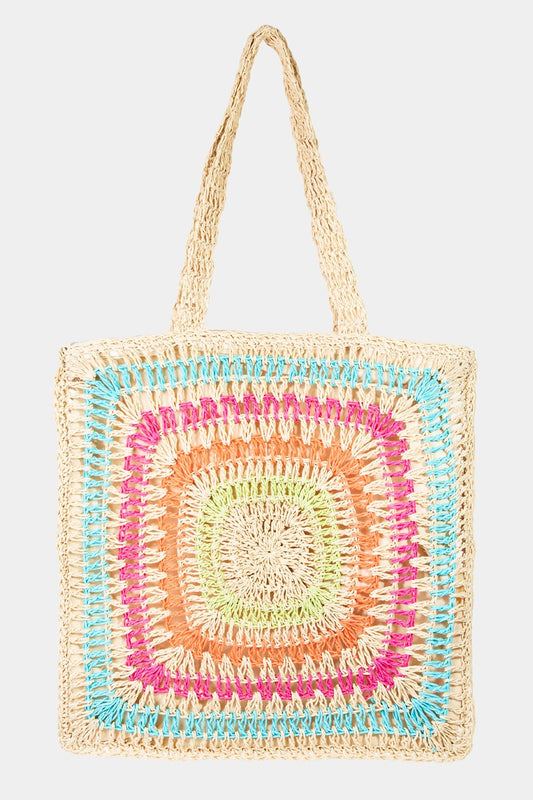 Fame Rainbow Crochet Knit Tote Bag - felvior