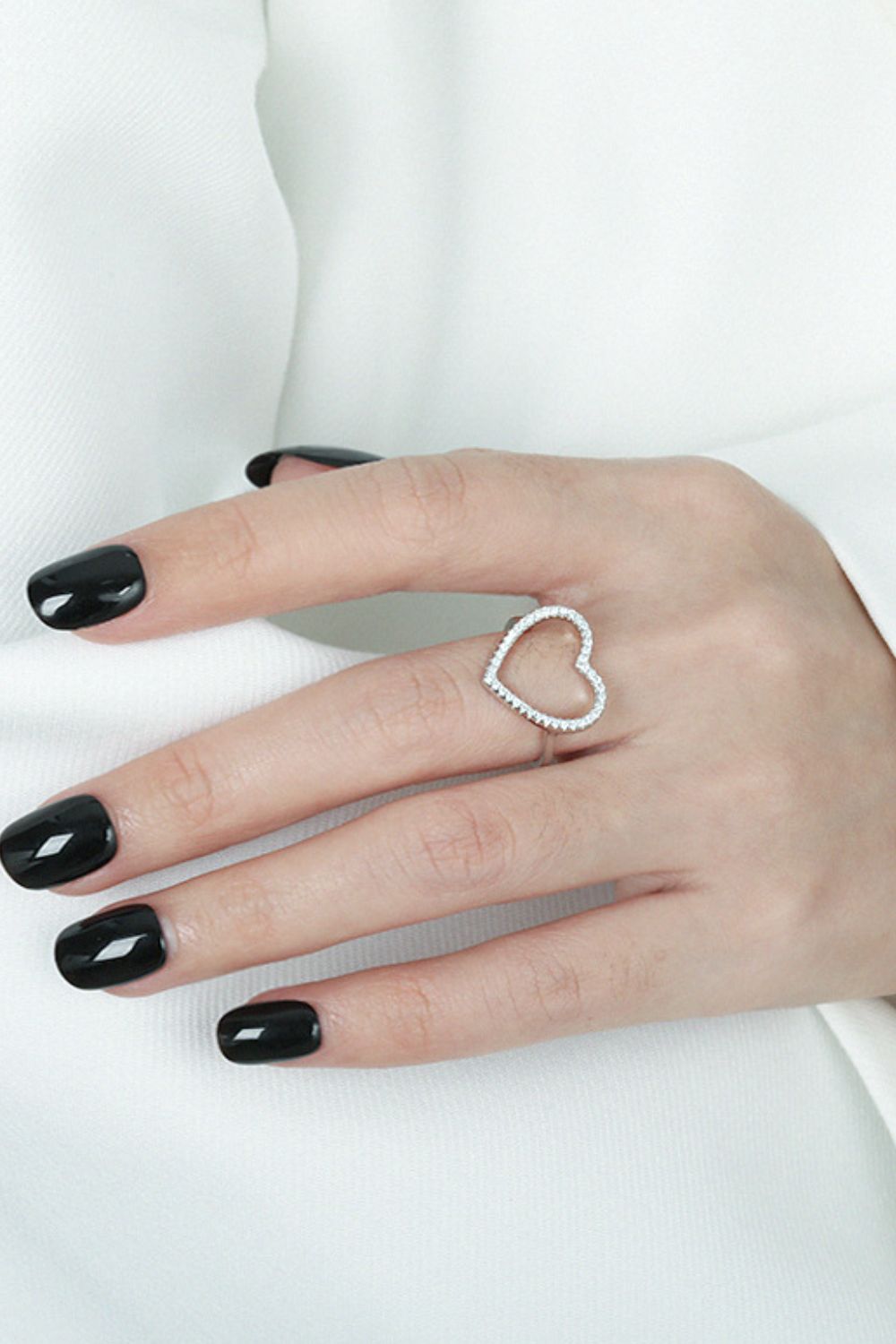 925 Sterling Silver Inlaid Zircon Heart Ring - felvior