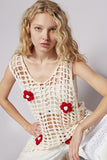 POL Flower Crochet Scoop Neck Sleeveless Knit Cover Up - felvior