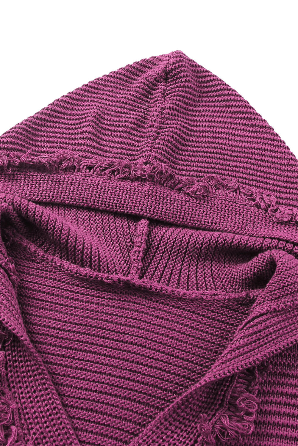 Woven Right Horizontal Ribbing Fringe Trim Hooded Sweater - felvior