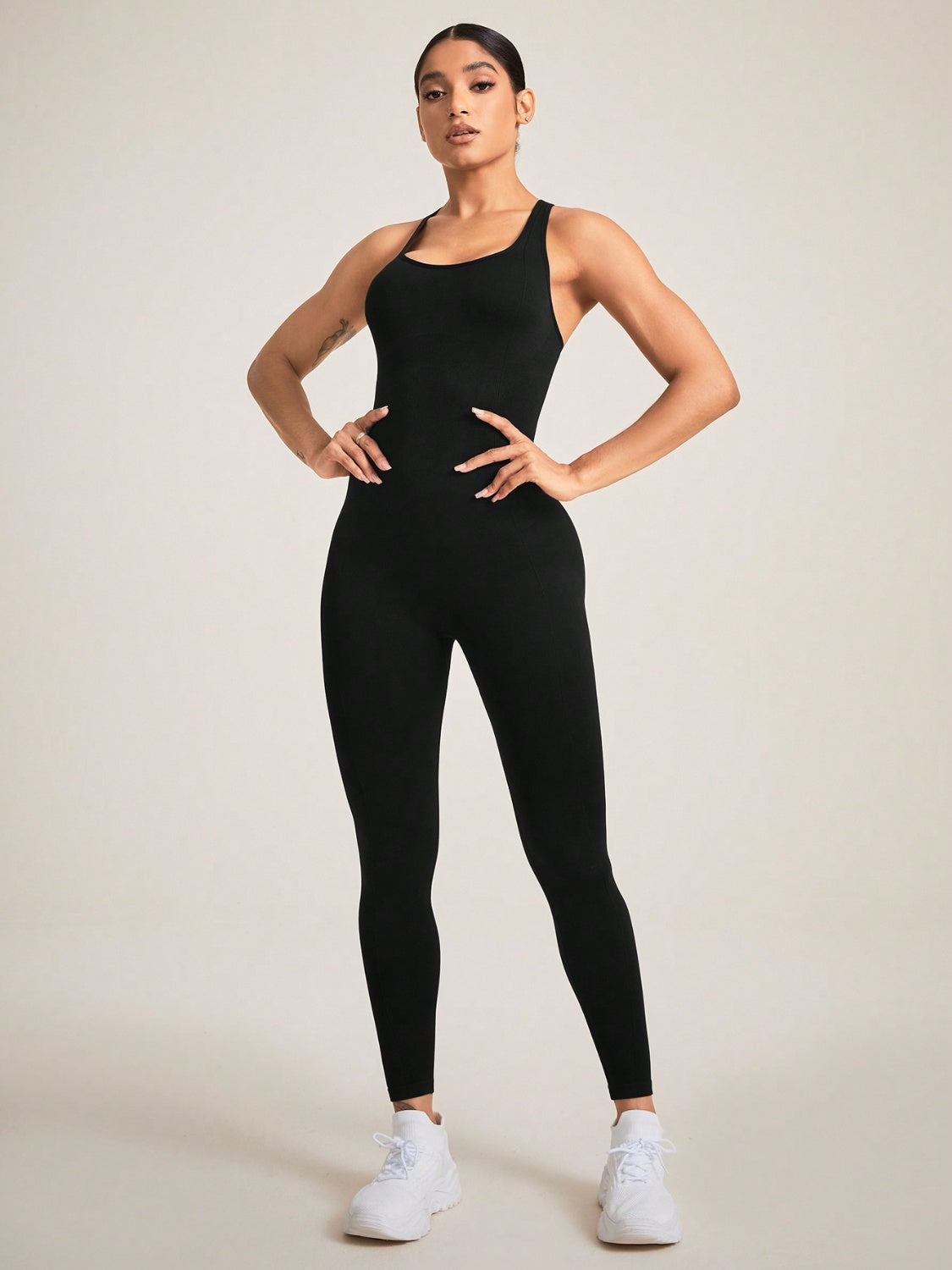 Crisscross Back Sleeveless Active Jumpsuit - felvior