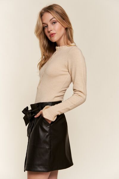 And The Why Half Button Round Neck Long Sleeve Bodysuit - felvior