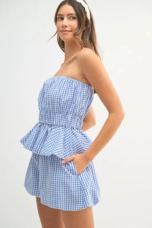 MABLE Gingham Tube Top and Shorts Set - felvior