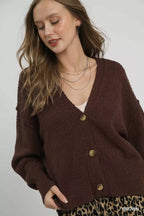 Umgee Button-Front V-Neck Knit Cardigan