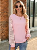 Full Size Round Neck Lace Long Sleeve T-Shirt Plus Size - felvior