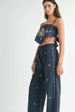 MABLE Linen Embroidered Scarf Top and Pants Set - felvior