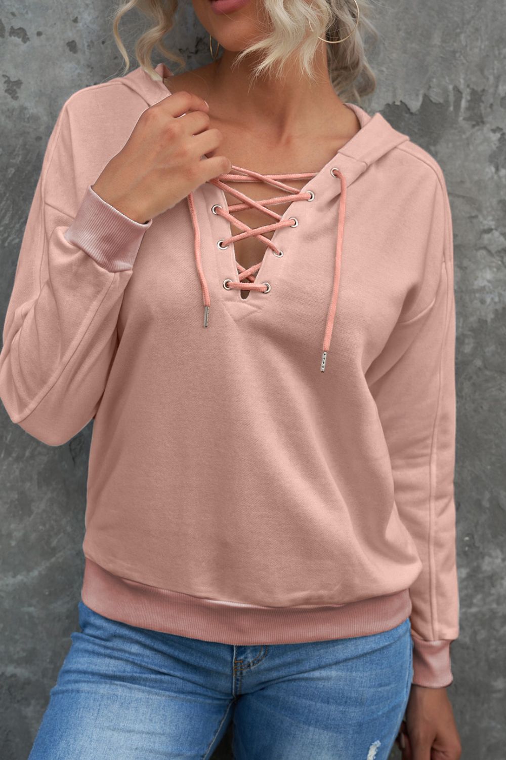 Lace Up Long Sleeve Hoodie Secondary image