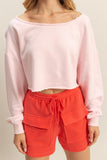 HYFVE Frayed Detail Boat Neck Long Sleeve Crop Top - felvior