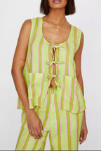 Tied Front Striped Top and Pants Set