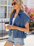 Buttoned Up Collared Neck Denim Top - felvior