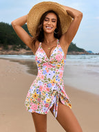 Twisted Front Crisscross Double Spaghetti Strap One-Piece Swimwear