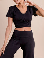 Tied Surplice Short Sleeve Top