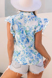 Floral Print Ruffle Sleeve Frilly Button Up Shirt - felvior