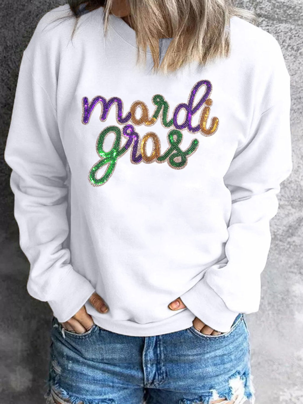 MARDI GRAS Sequin Long Sleeve Sweatshirt