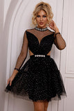 Cutout Mock Neck Mesh Dress - felvior