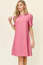 Double Take Full Size Texture Collared Neck Short Sleeve Dress